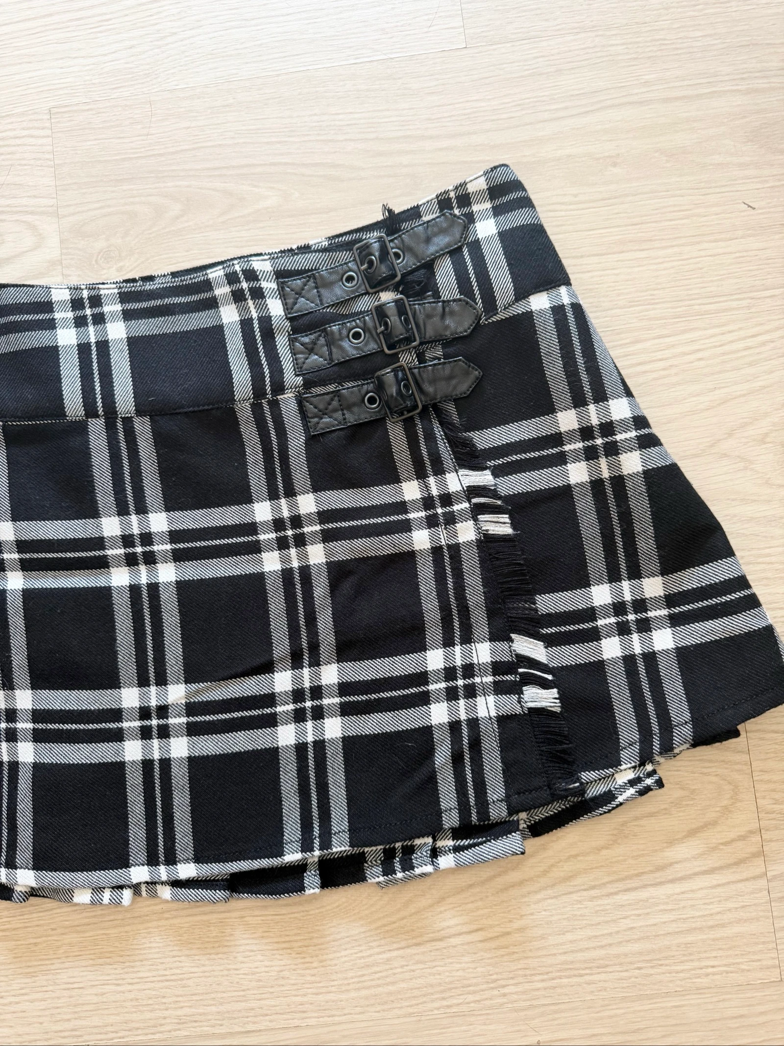 Mini schoolgirl skirt in black white gray checkered pattern Black Premium size 40 L – photo 3